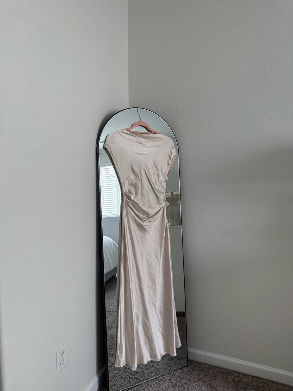 Satin Ivory-Cream Maxi Dress with Draped Back